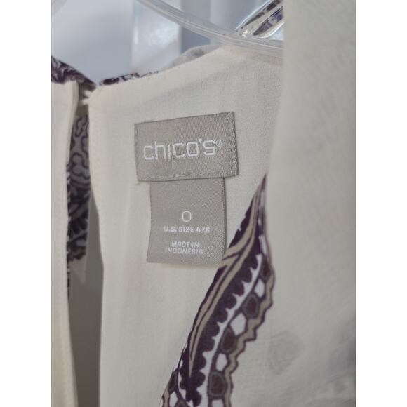 Chicos Pleated Paisley Cowl Neck Top Blouse Woven Pattern Ecru 0 ( US 4/6 S) - Picture 6 of 7